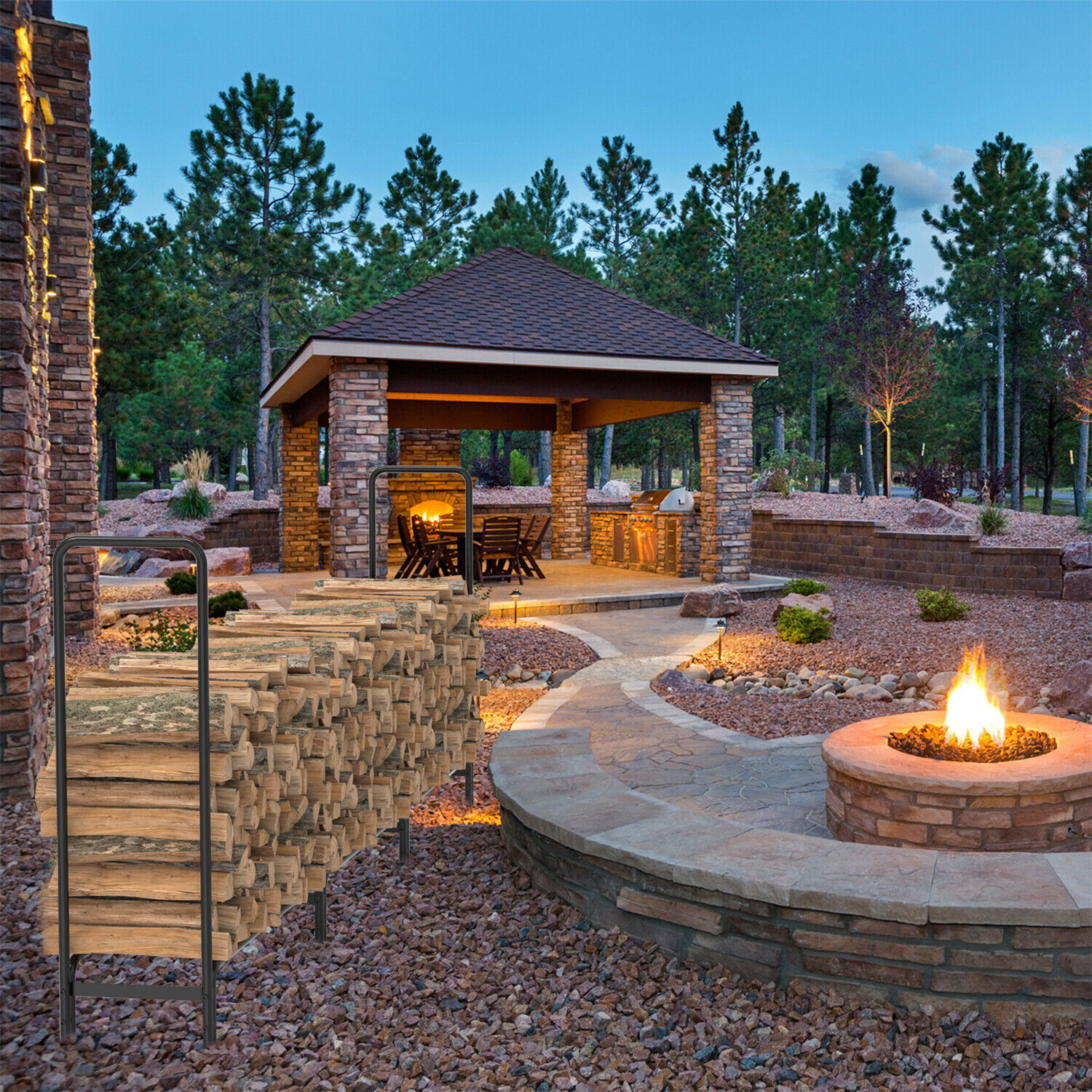 XXL Steel Firewood Rack Freestanding Fire Log Wood Large Holder Storage Solution