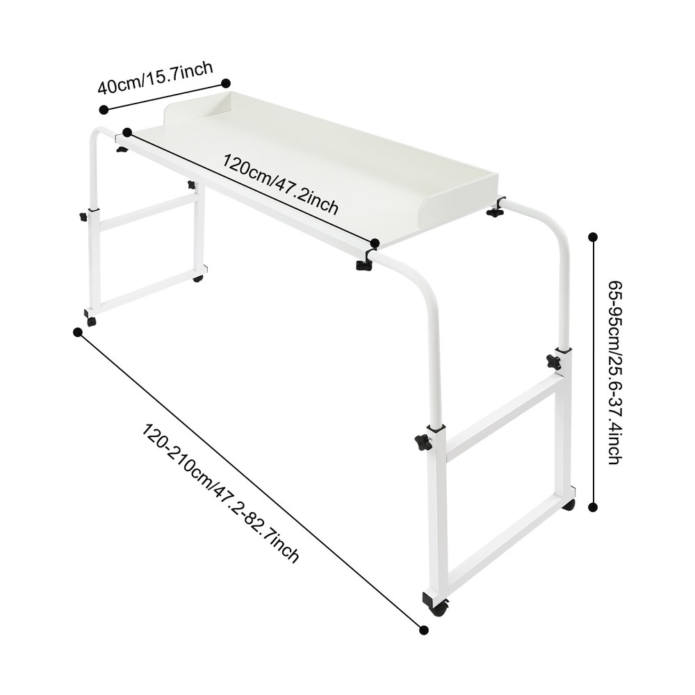 Height Adjustable Overbed Table With Wheels Over Bed Desk Bedroom Bedside Table