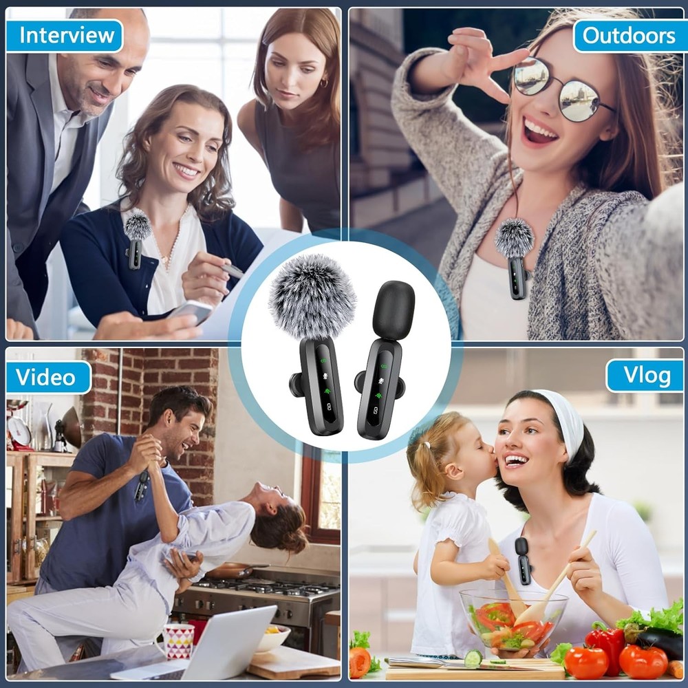 Wireless Microphone Mini Mic for iPhone/Android Phone, LED Display Lavalier Micr