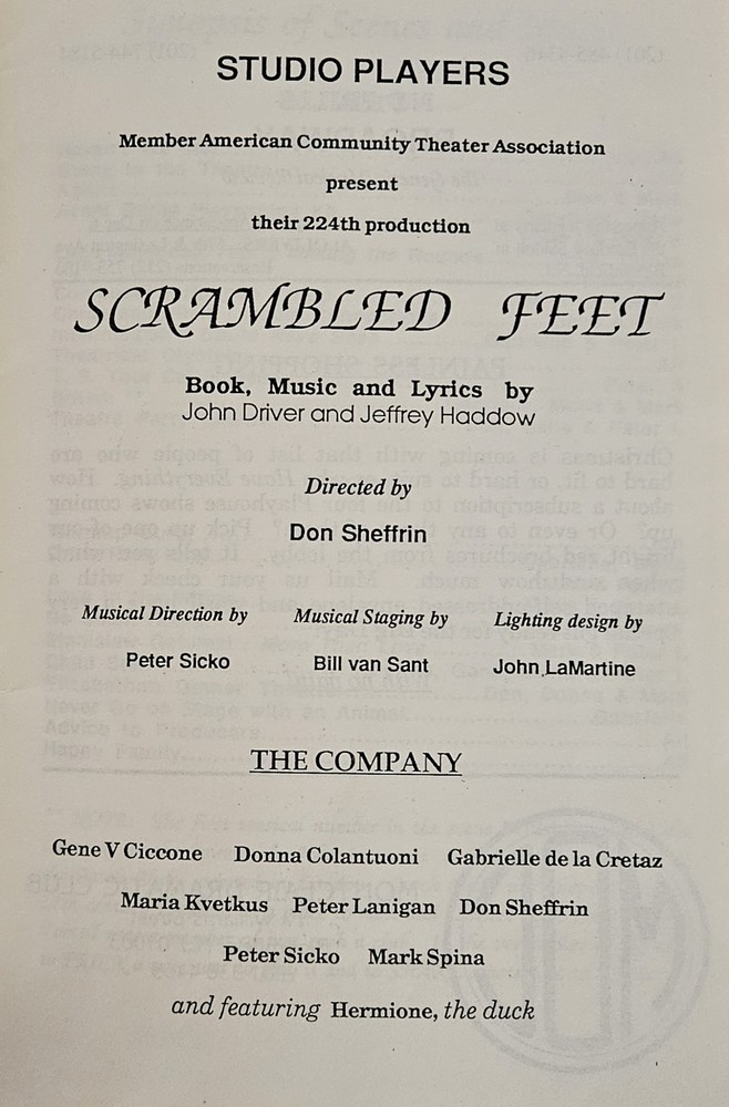 Scrambled Feet Program Studio Playhouse Nov 1986