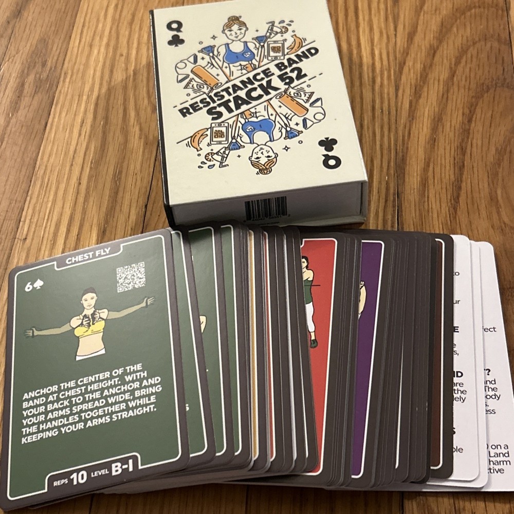Stack 52 Resistance Band Exercise Cards Workout Game With Box