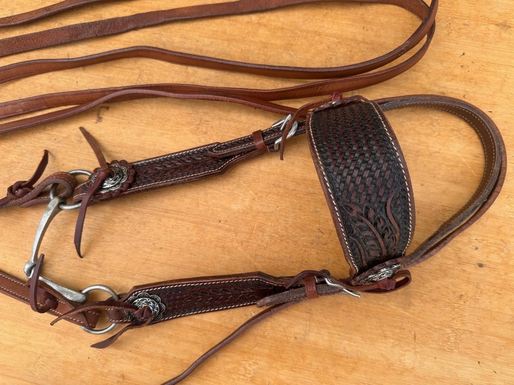 Ranch Pony Western Bridle w Fishback Never Rust Snaffle Bit & Split Reins
