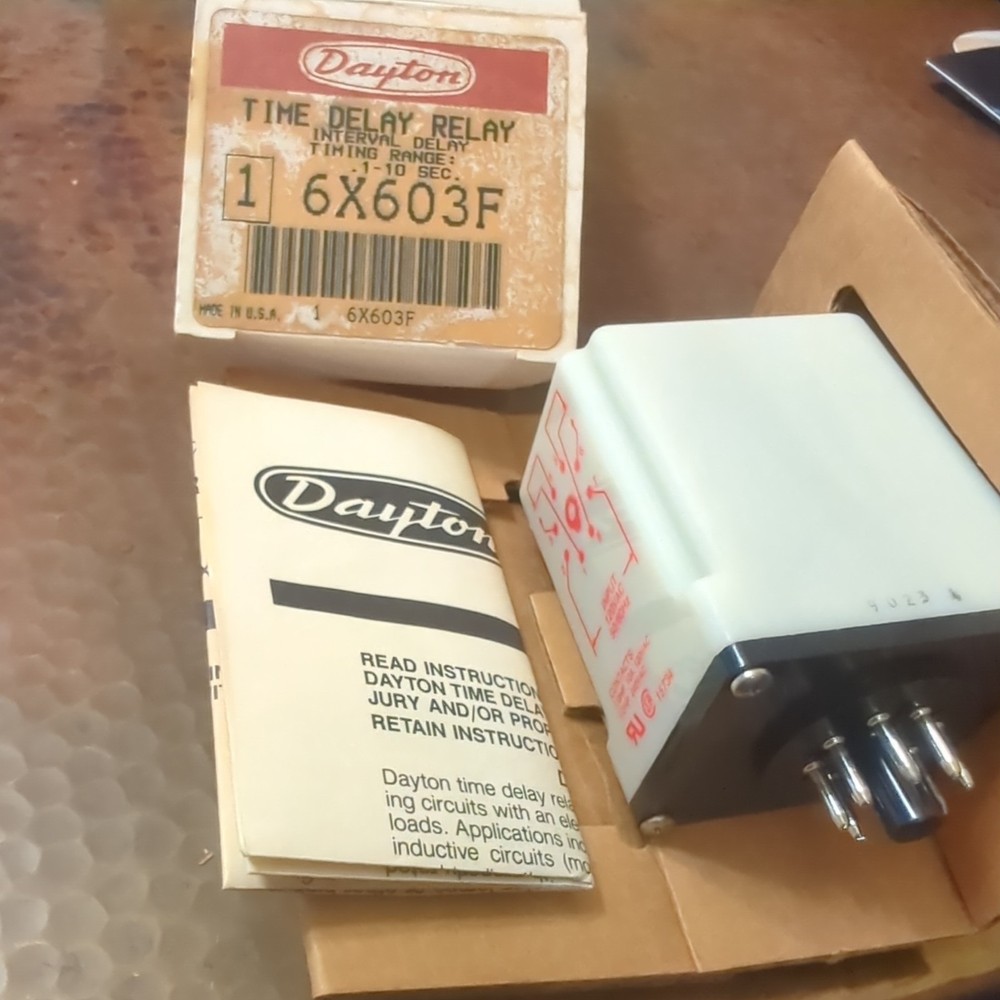 Dayton 6X603F Time Delay Relay, Interval Delay Timing Range .1-10 Second NEW!