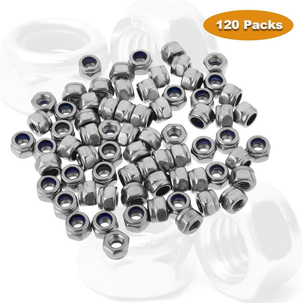 120PCS M3 Locknuts Metric Nylon Inserted Hex Lock Nuts Self-Lock