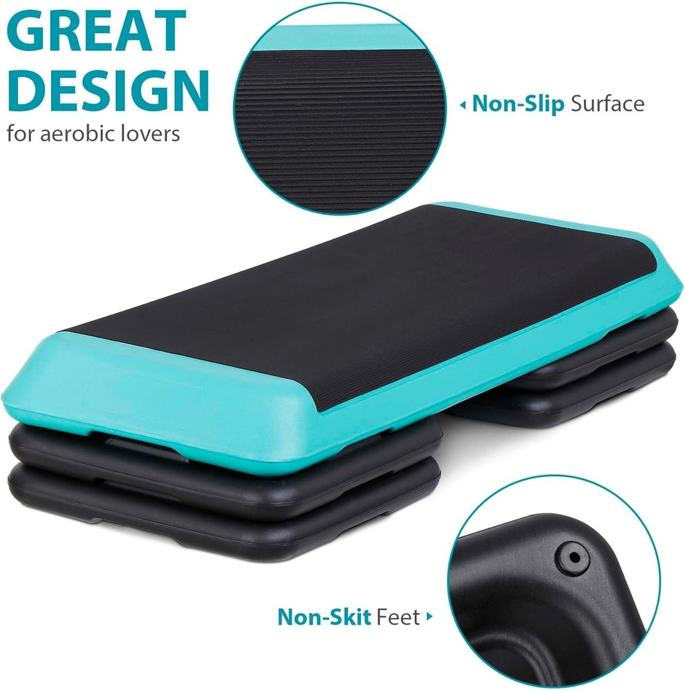NEW 43" Exercise Aerobic Step Platform Adjustable 4 Stackable Risers Home Gym