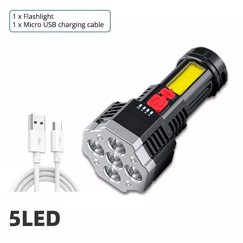 7 LED Rechargeable Flashlight Torch USB Bright Camping Light Lamp Super COB Gift