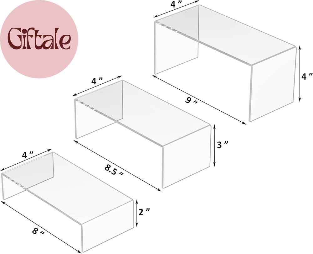 Clear Riser Shelf 3Pcs, Desktop Rectangular Acrylic Display Shelves Organizer, A