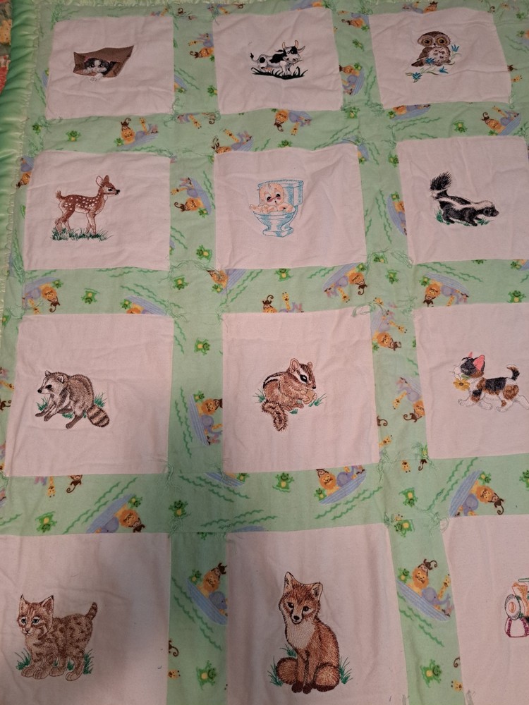 Embroidered Flannel Patchwork Animals Quilt 55x43.5 Inch