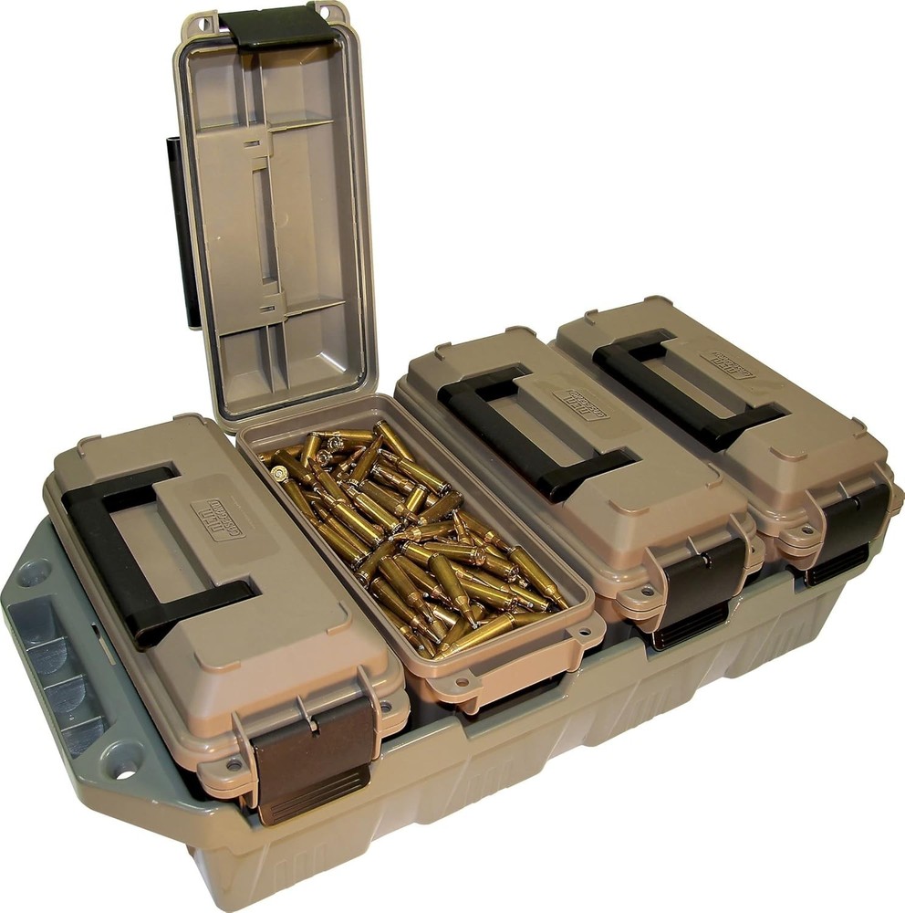 4-Can Ammo Carrying Crate, Stackable, 30 Caliber Ammo Storage Case, Water Tight