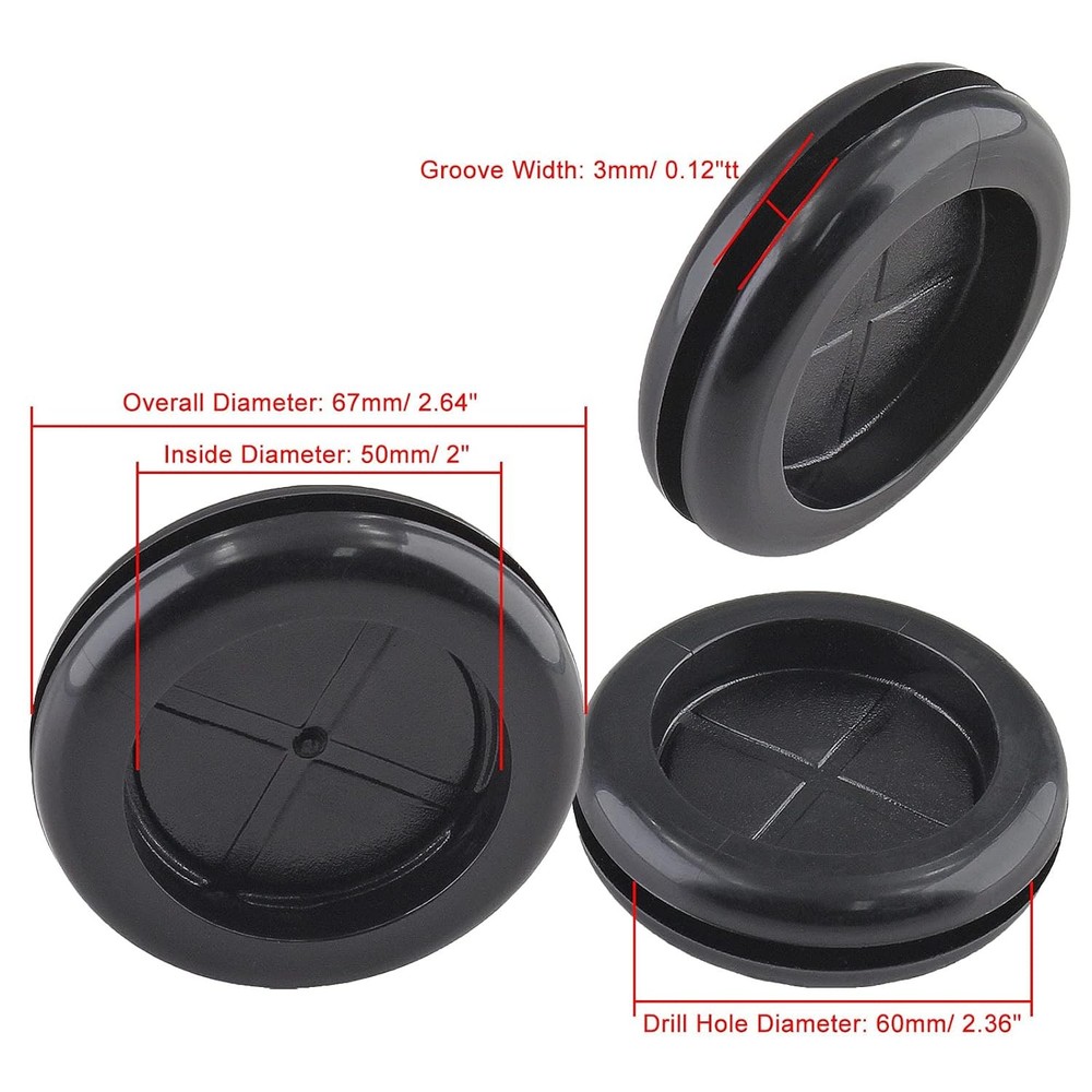 6 Pack 2" Inside Diameter 2-3/8" Drill Hole Rubber Hole, Black