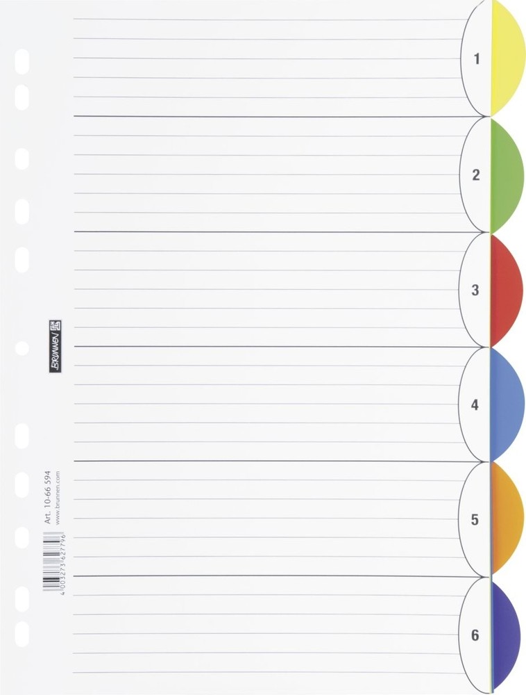 Brunnen Colour Code Binder Index Dividers for Ring Binder Polypropylene A4 225 x