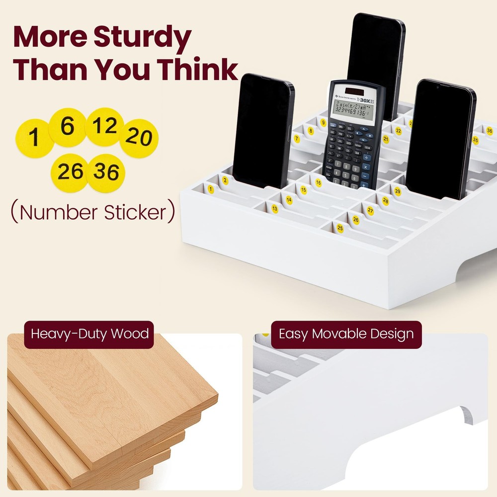 Classroom Cell Holder, Fully Assembled 36 Grid Cellphone Storage Box for Stud...