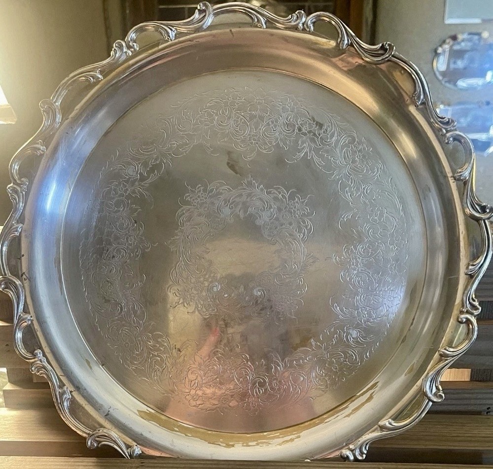Webster Wilcox American Rose 13” Silverplate Tray International Silver Floral