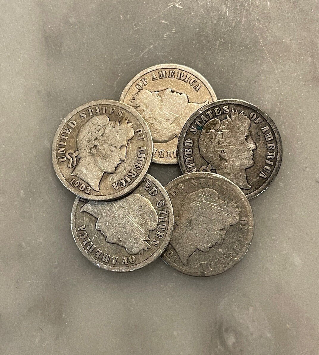 [Lot of 5] Barber Dimes - 90% Silver - CHOOSE HOW MANY LOTS OF 5 COINS!