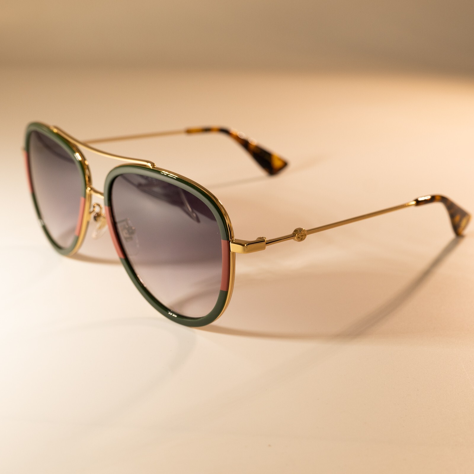 Gucci GG0062S 003 57mm Aviator Green/Red Unisex Sunglasses with Light Grey Lens