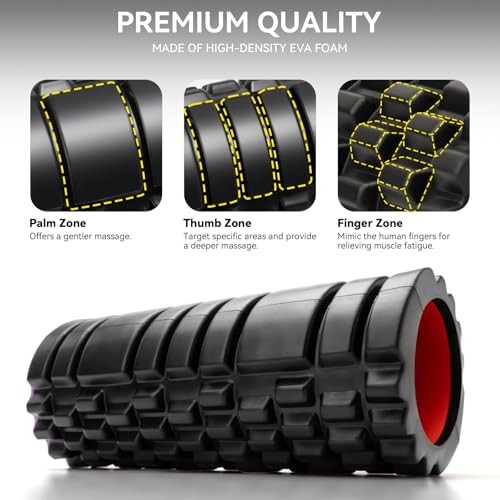 Foam Roller for Deep Tissue Massager, 13" High Density Exercise Pure Black