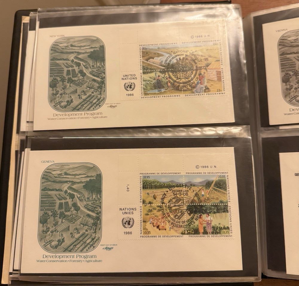 104 Mixed UNITED NATIONS First Day Covers Stamps 1985-1987 W/ Binder. Rare Lot