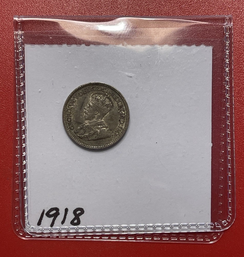 1918 Canada Silver 5 Cents, Lightly Circulated.