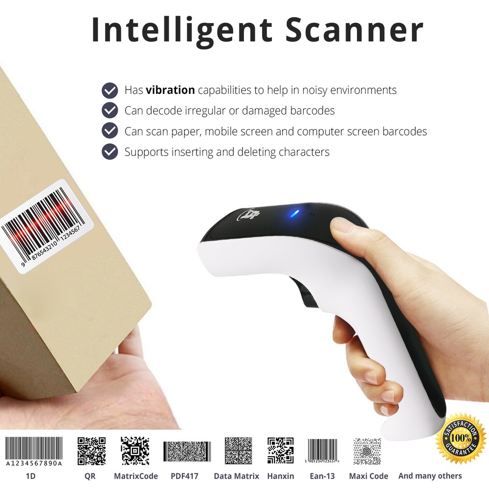 1D/2D Wireless Bluetooth Barcode Scanner: 3-in-1 with stand, USB QR Code Reader