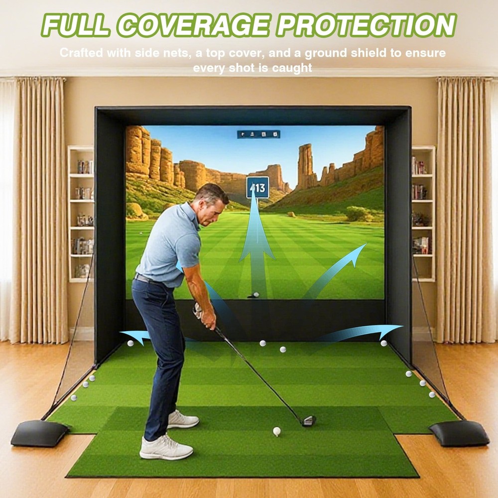 Golf Simulator Enclosure 10 x 8ft Impact Screen Golf Simulator Cage Practice Net