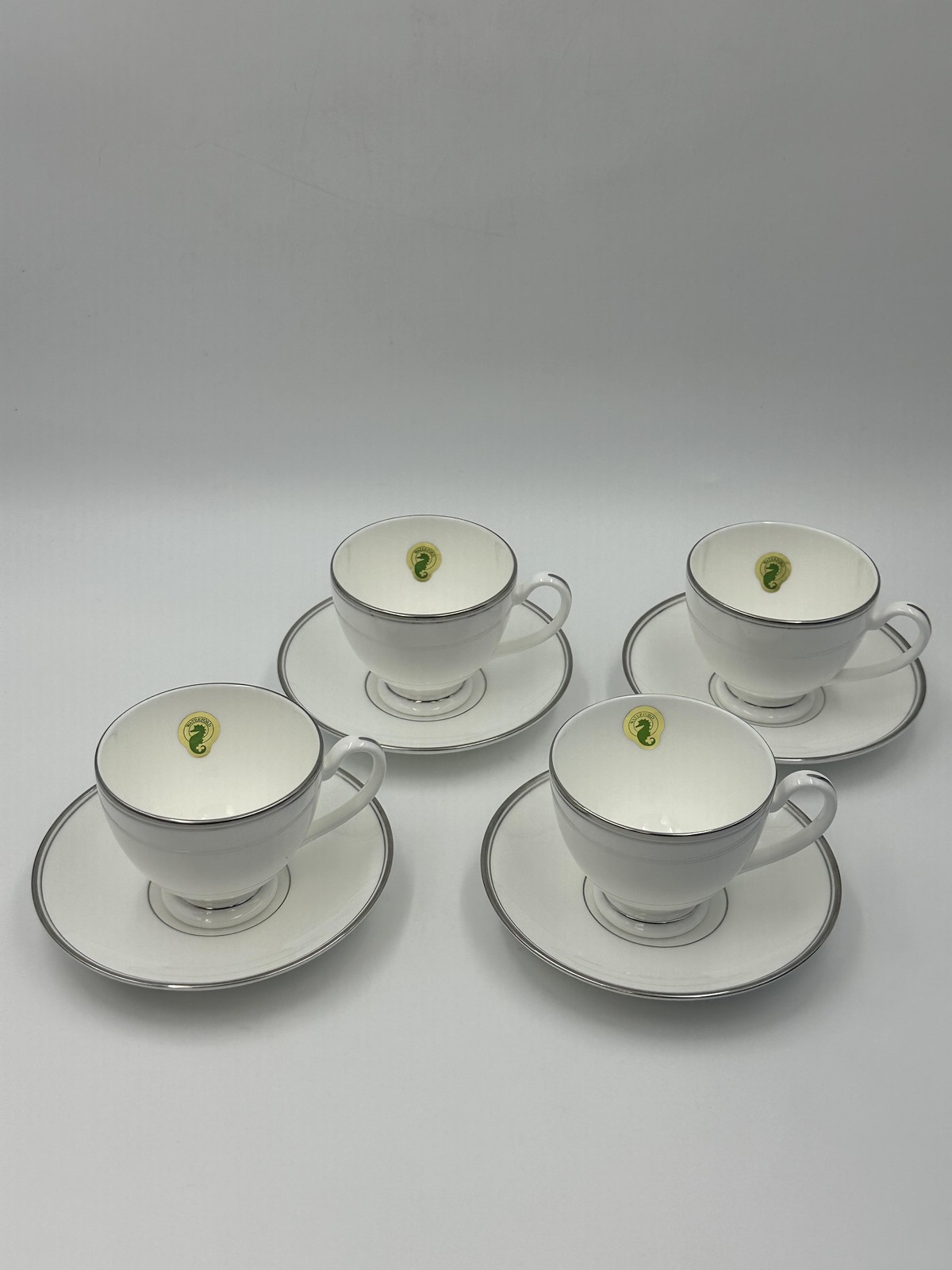 Waterford Kilbarry Platinum Fine China Coffee Cups & Saucers White Classic Set 4