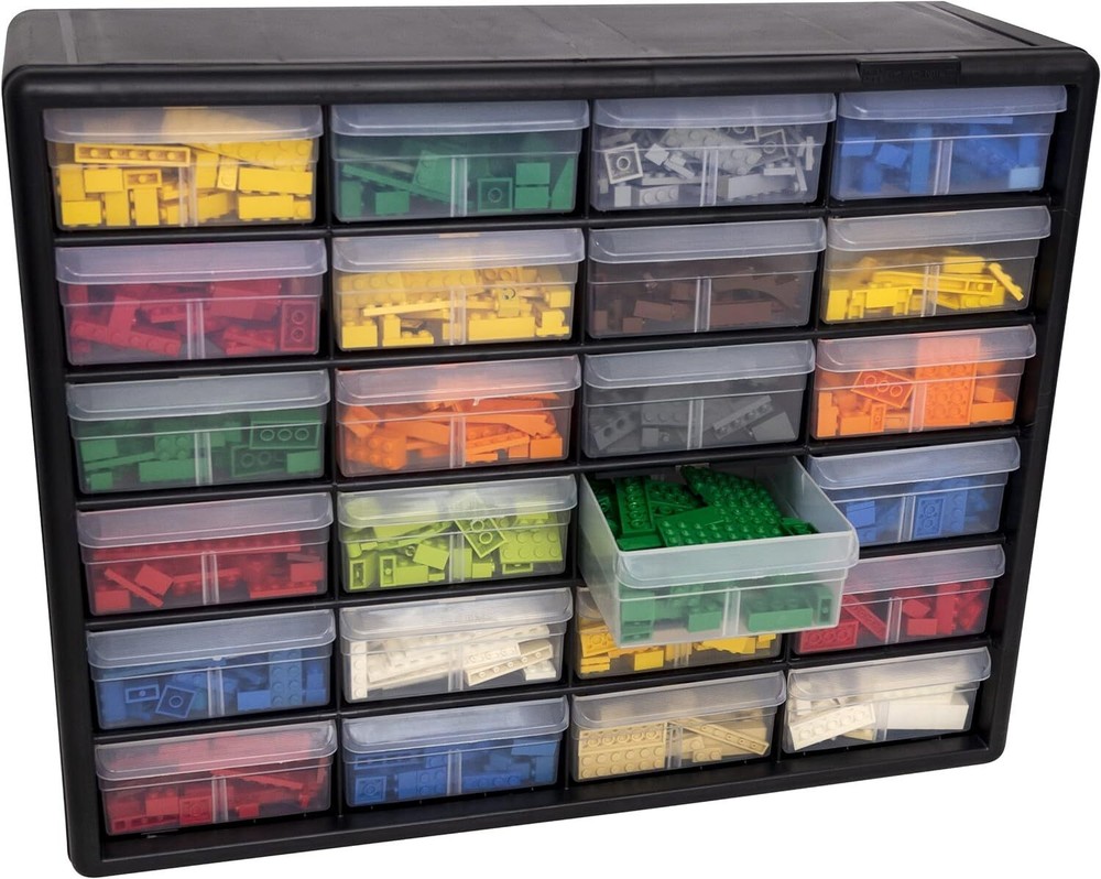 24 Drawer Plastic Parts Storage Hardware Craft Cabinet Stackable for Workshop