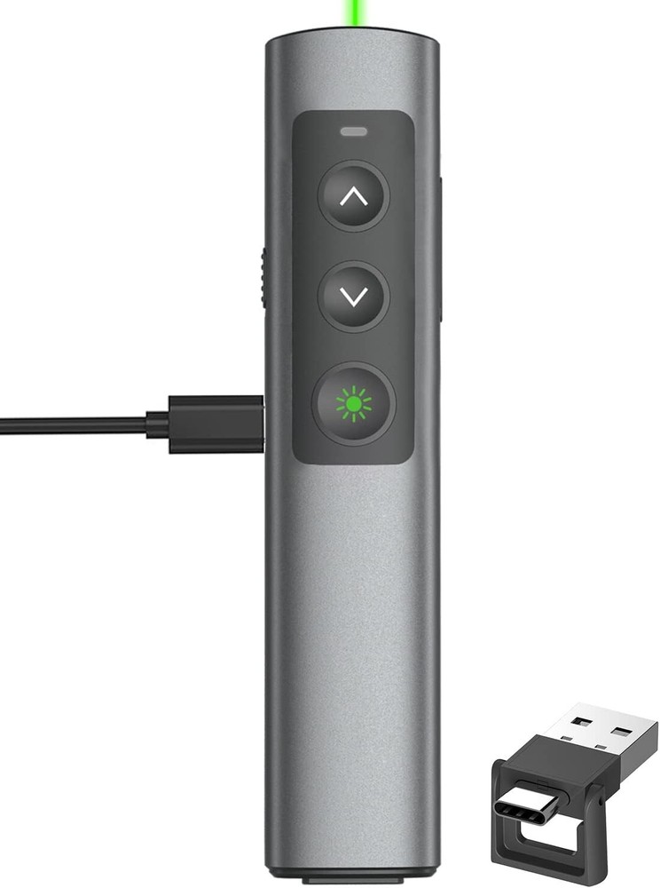 Rechargeable Green Laser Pointer Clicker - USB-A & USB-C Wireless Presenter