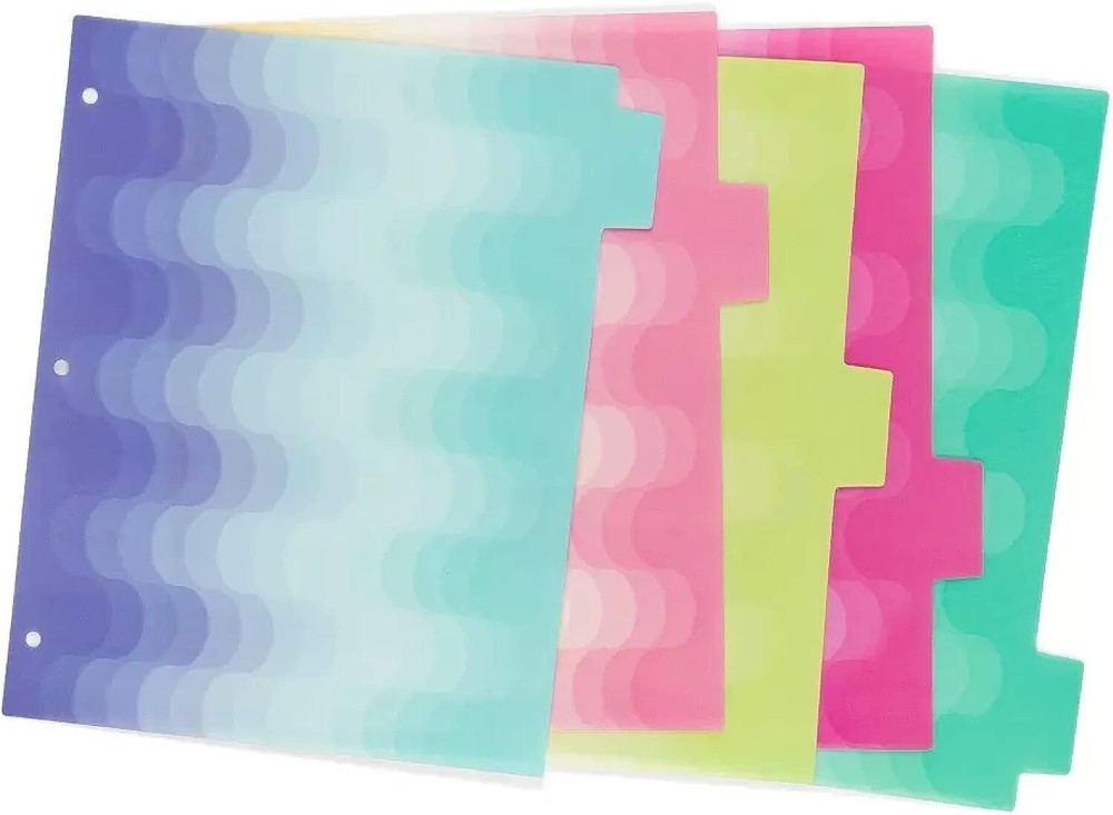 5 PACK 5ct Patterned Poly Tab Dividers Tidal Ombre TOTAL 25 FOLDER