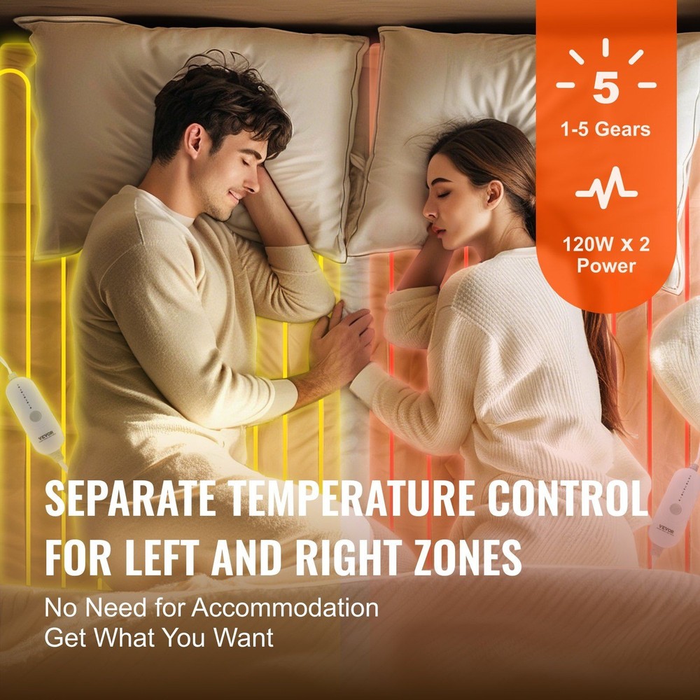 Dual Zone Heating Pad 60x80 in Queen Temperature Adjust