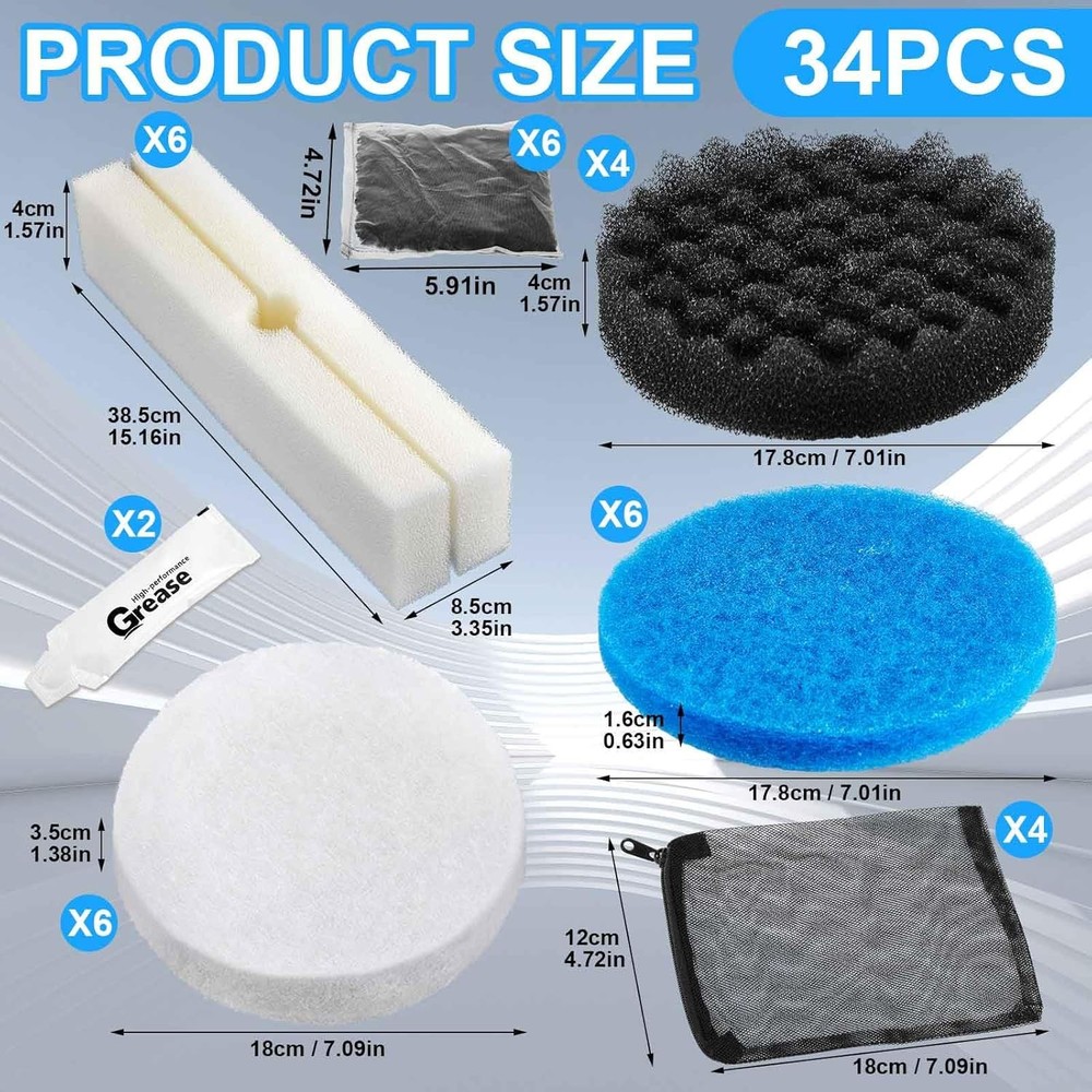 28 Pcs Filter Media Replacement Set Compatible with Fluval Fx2 Fx4 Fx5 Fx6, Incl