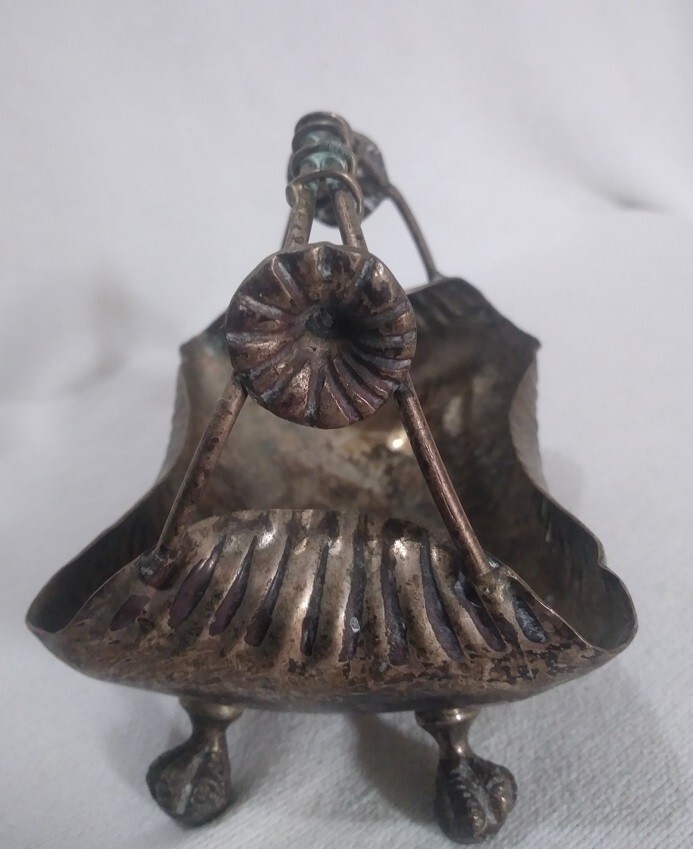 Silver Plated Footed Rectangular Metal Candy Dish 'basket' w/ Floral Handle '40s