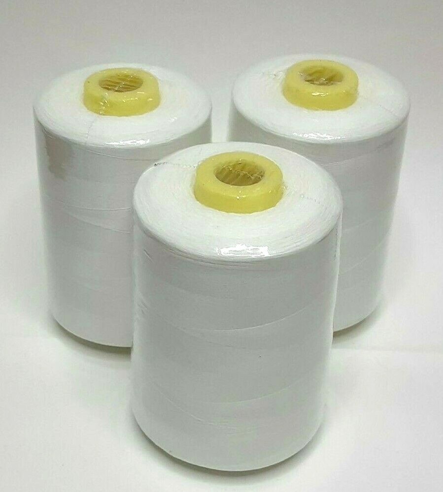 3 pcs .All Purpose Polyester Sewing Thread, 10,000 yards Each  , Tex 27, White