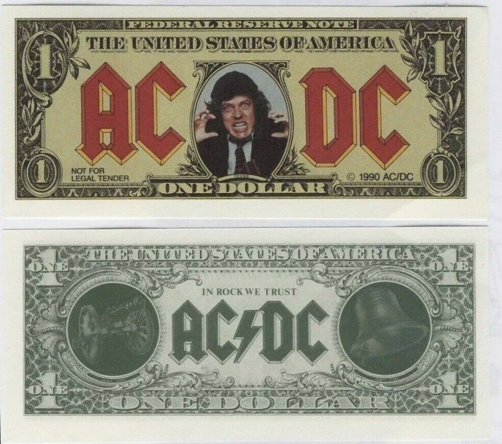 AC/DC Razors Edge MONEY TALKS Angus Young Promotional One Dollar Bill 1990