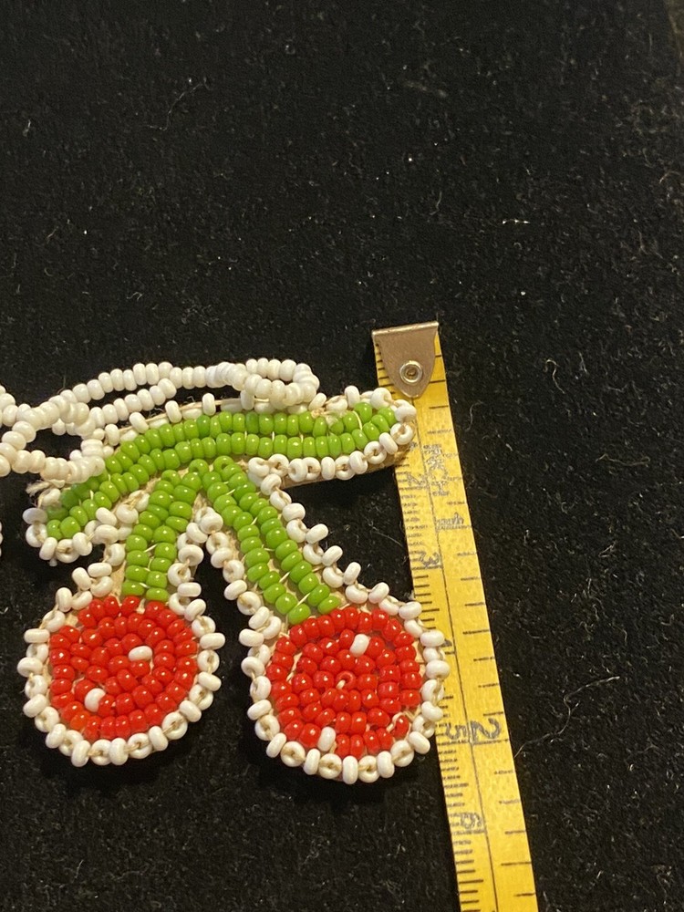 Three seed bead on leather fruit image necklaces