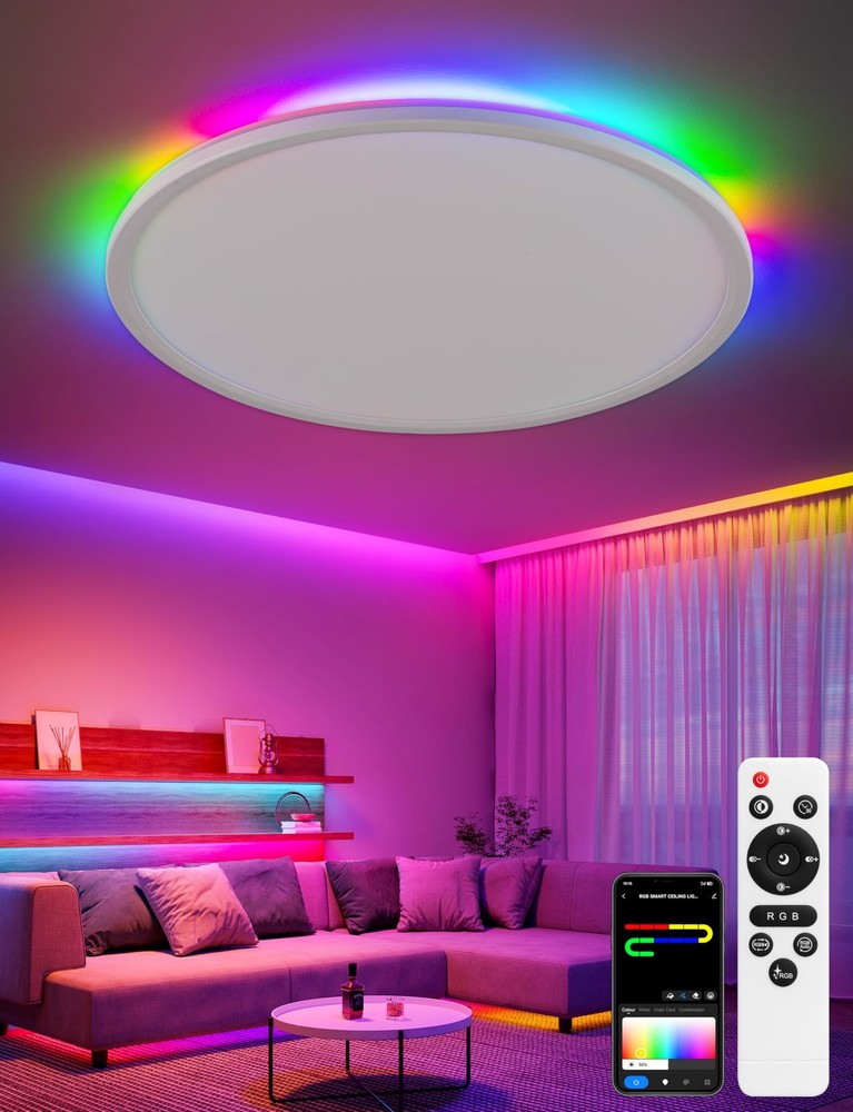 Ceiling Light, RGB Flush Mount Ceiling Light with Remote，Ambient Lighting Fix...