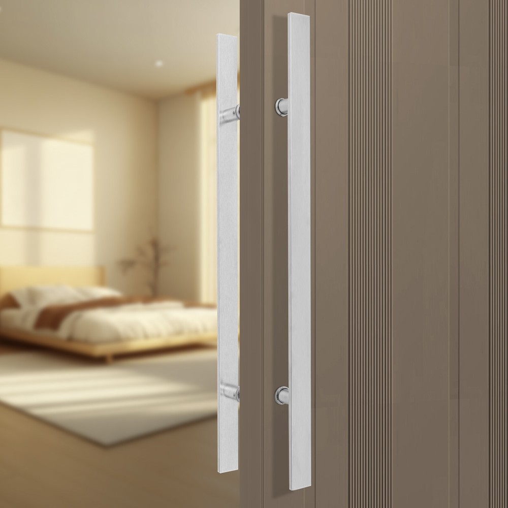 Sliding door handle stainless steel - brushed silver