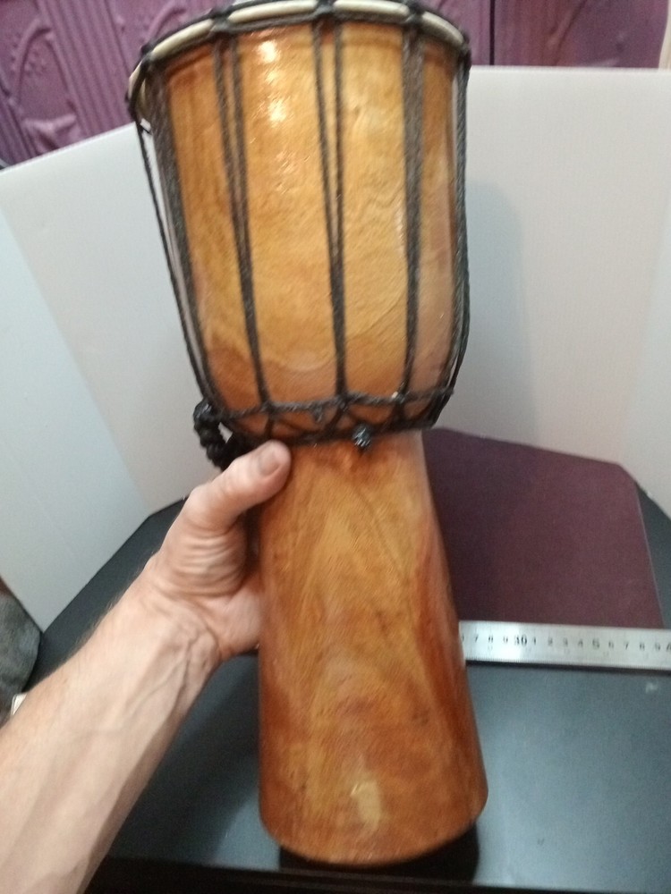 39cm Authentic DJEMBE BONGO DRUM CARVED FROM SOLID WOOD GOAT SKIN