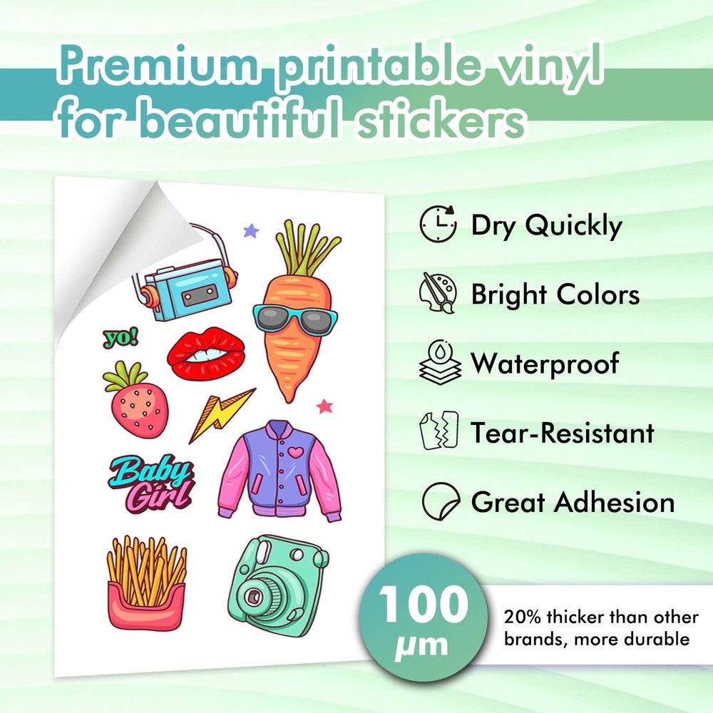 Koala Printable Vinyl Sticker for Inkjet Printer - 100 Sheets Sticker Printer...