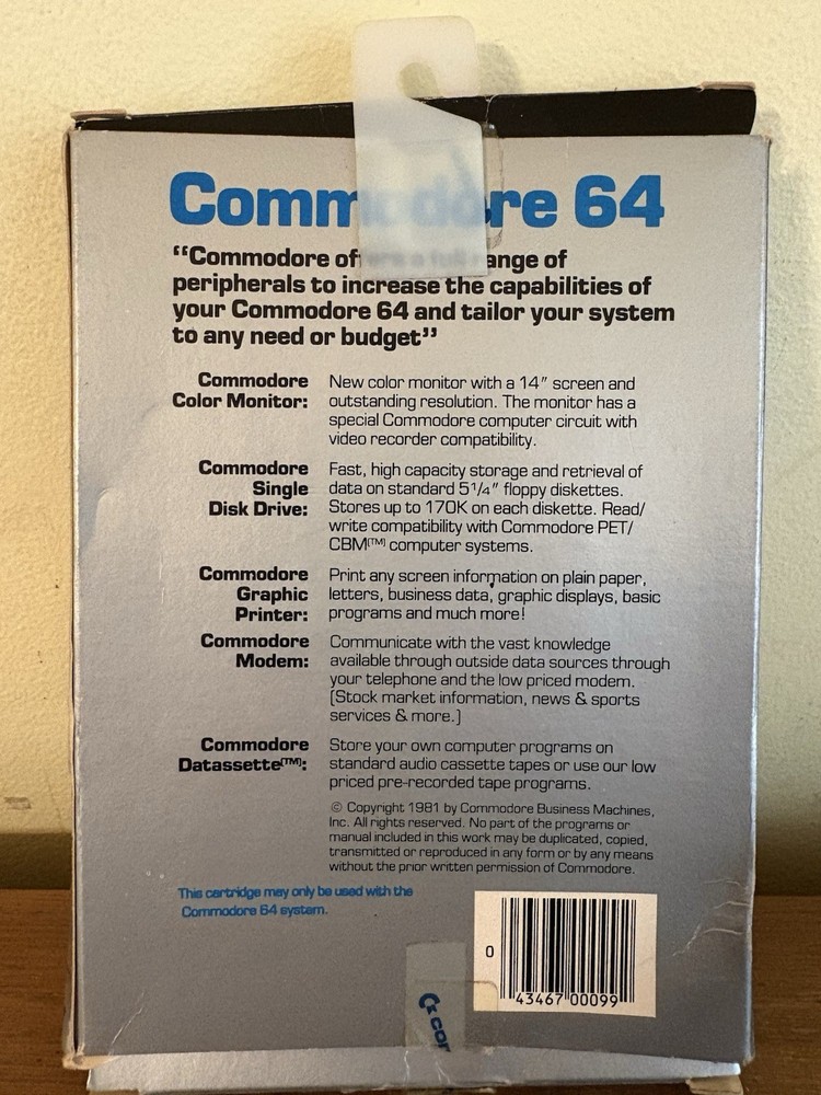 Vtg Commodore 64 Computer System Original Box Power Cord, Manual, Music Machine