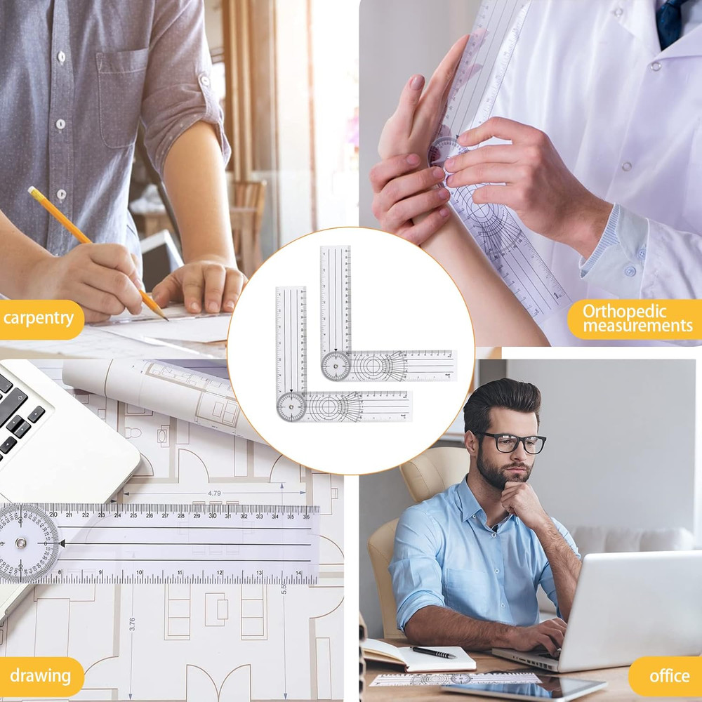 2Pcs Clear Plastic Goniometer Quick Angle Protractor Angle Finder Angle Ruler Ca