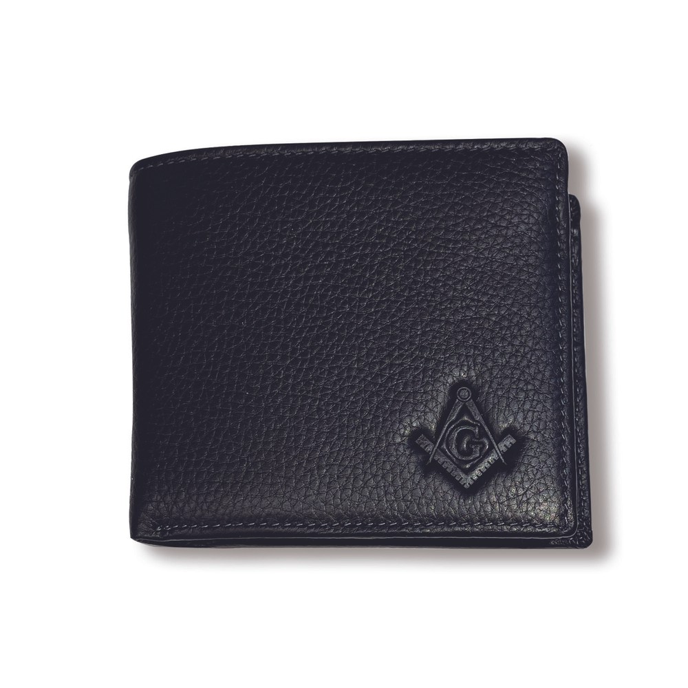 Square & Compass Leather Bi-Fold Masonic Wallet - [Black]