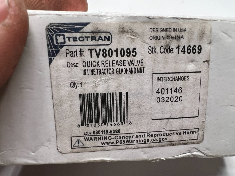 Tectran Quick Release Valve TV801095