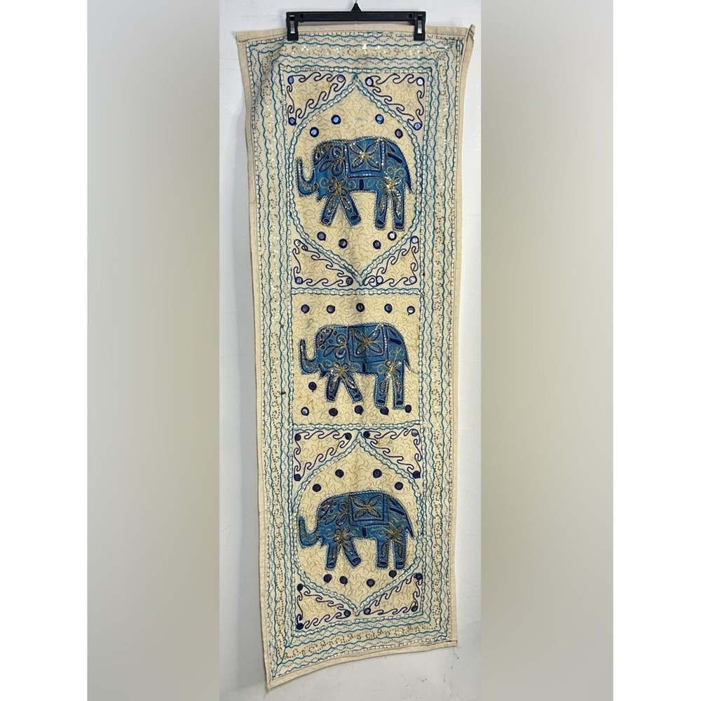 58" X 20" Embroidered Elephants Table Runner
