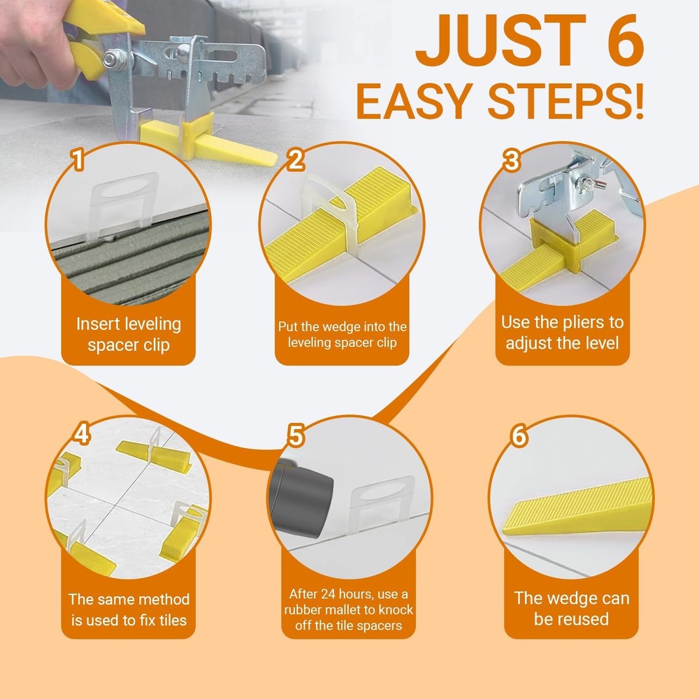 1/8”Tile Leveling System Kit, 600pcs Tile Leveler Spacers Clips+150pcs Reu