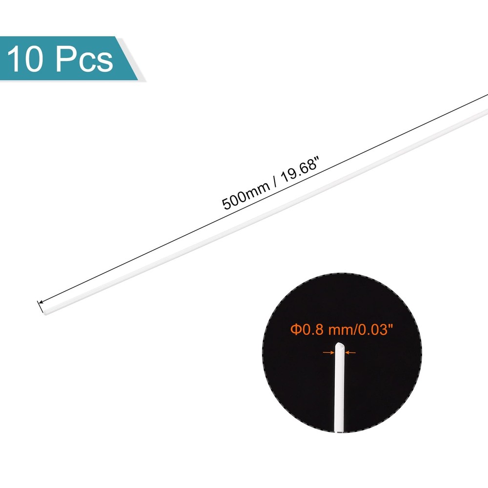 ABS Plastic Rod Round Solid Bar 0.8 mm x 500 mm White for DIY Model Material ...