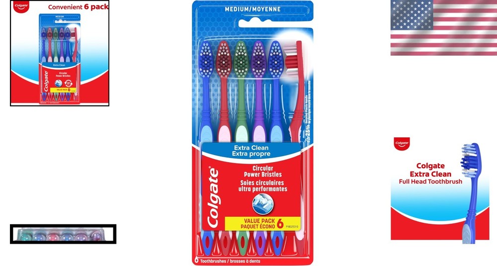 Colgate Extra Clean 6-Pack Medium Toothbrushes with Tongue Scraper – Multi-Color