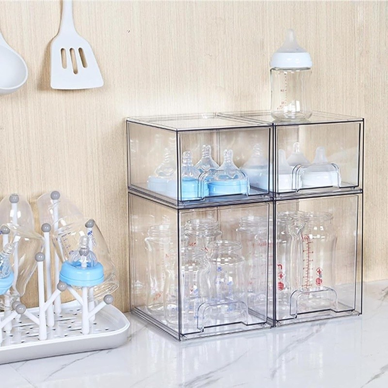 Stackable Acrylic Storage Drawers Multi-Purpose Organizer Non-Slip Handles New