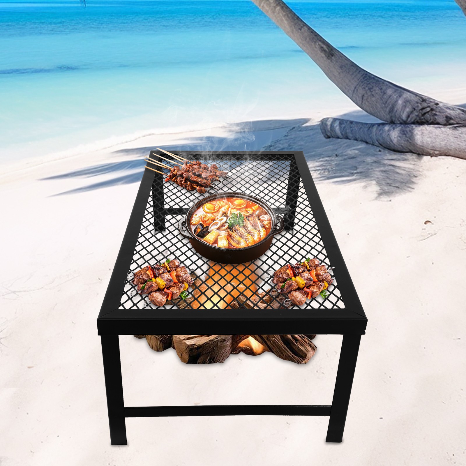 Foldable Camping Grill Fire Pit Grate Campfire Cooking Portable Stand Equipment
