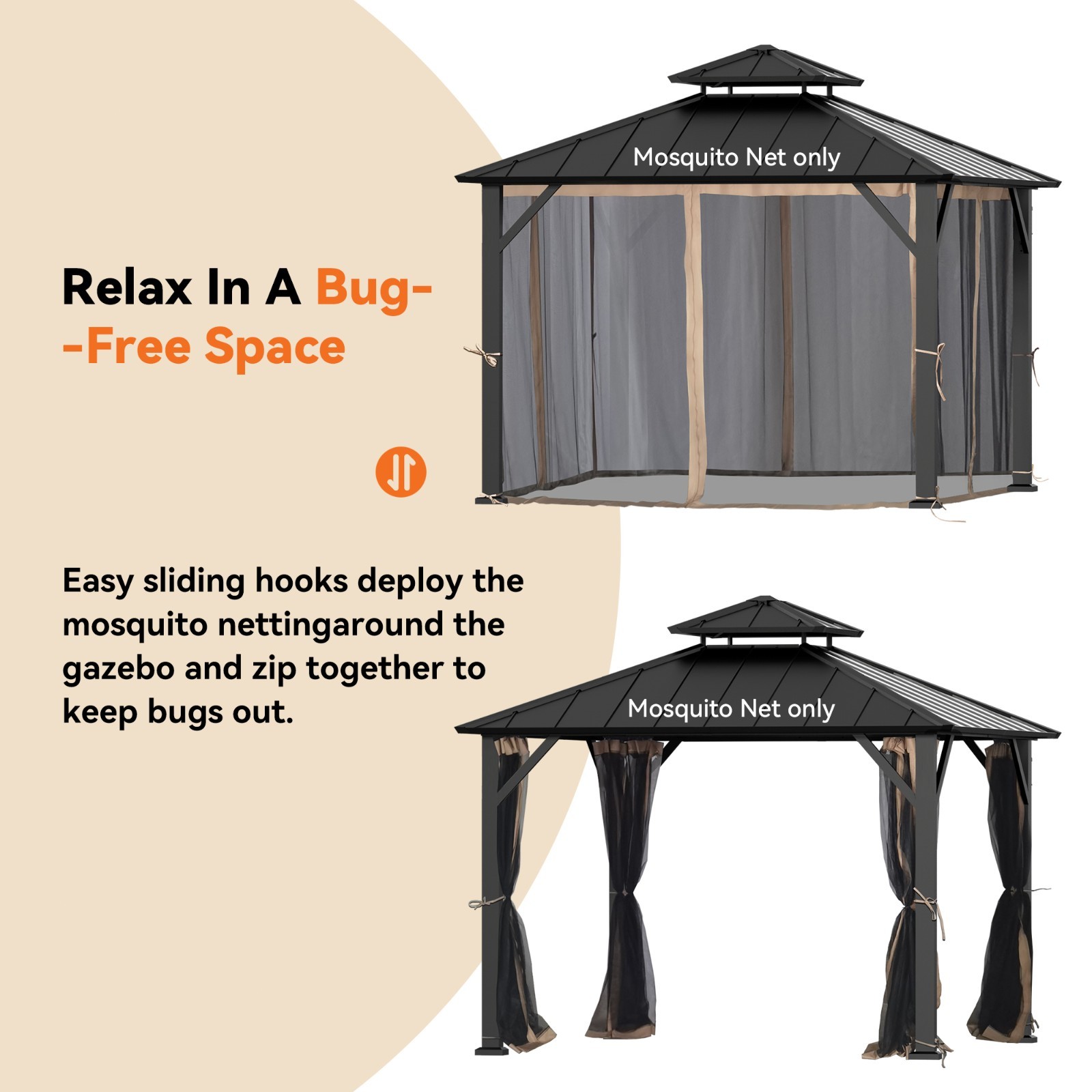Universal Gazebo Mosquito Netting Replacement Sidewalls for Patio