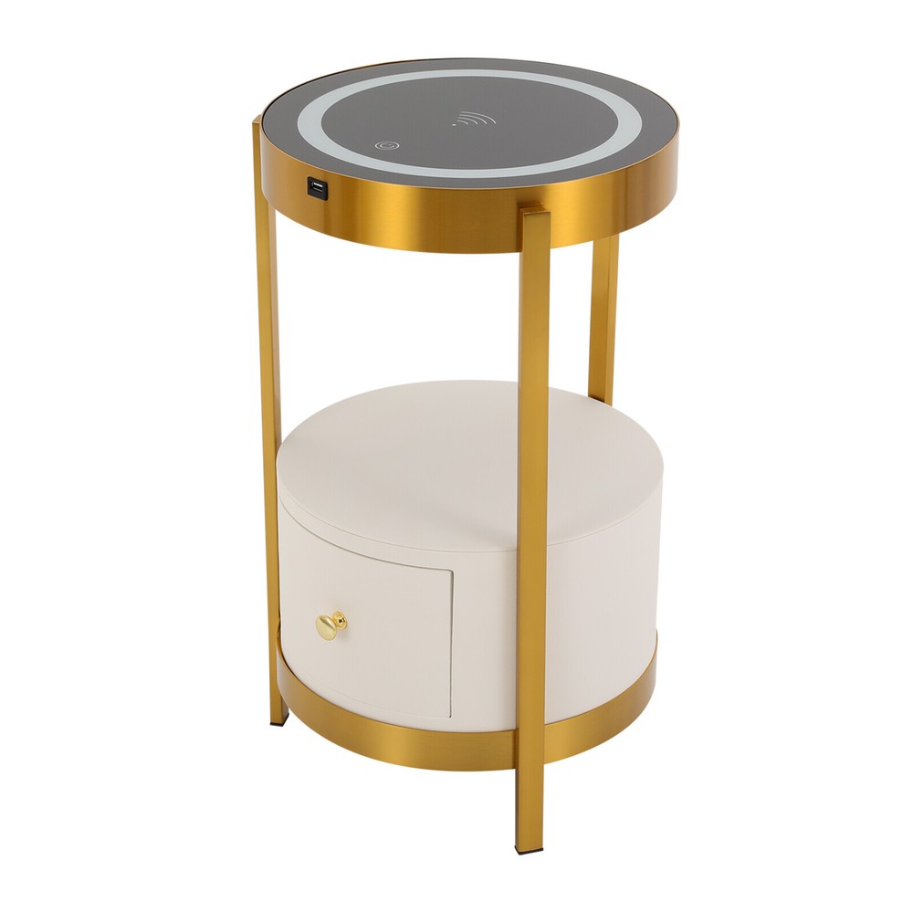 LED Nightstand Bedside Table with Drawers USB & Charging Station End Side Table